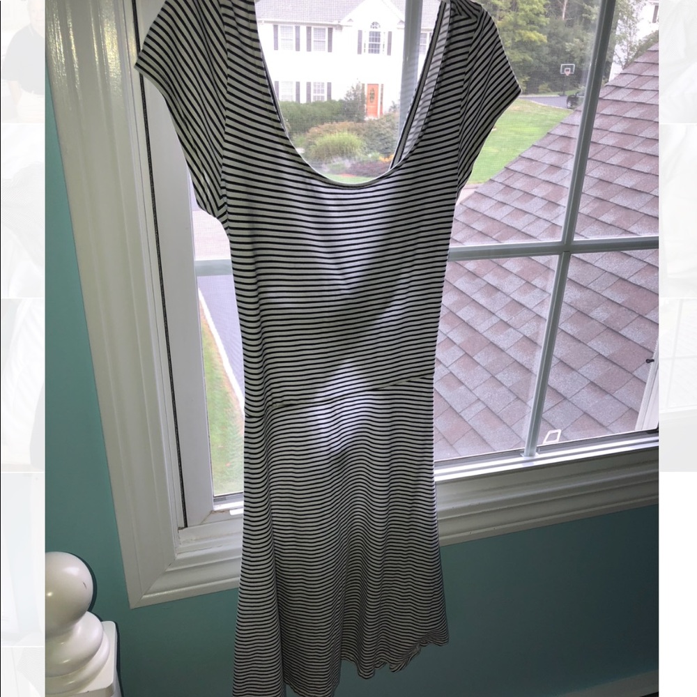 Black and White Striped dress with Crossed Back